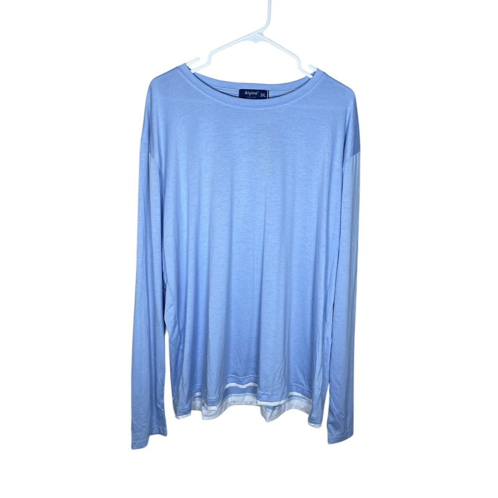 Aiyino‎ Fashion NWT Men's Long Sleeve Pullover T Shirt 2XL Light Blue
